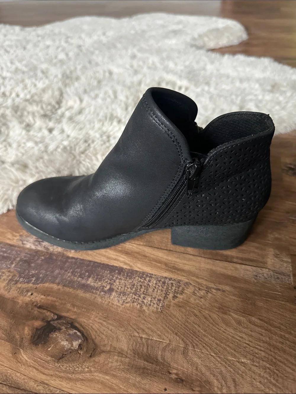 Jellypop Black Perforated Glittery Heel Ankle Booties with Side Zip